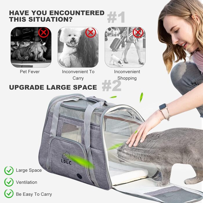 Транспортна переноска для собак та котів PETCUTE, сіра, з м'яким матрацом