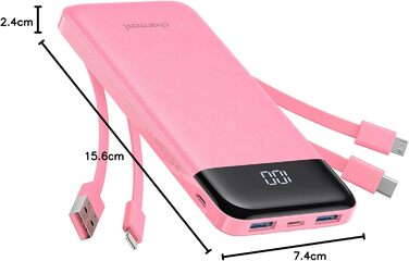 Power Bank Charmast 10000mAh з 6 виходами, USB-C, LED-дисплеєм, 4 кабелями, для iPhone, Huawei, Samsung