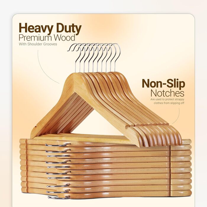 Набір вішалок для штанів та одягу Utopia Home (20 шт.), дерев'яні, для штанів, пальто, костюмів та курток, натуральне дерево