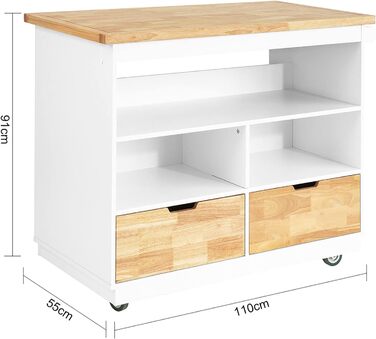 SoBuy Kitchen Cart with Countertop - Rolling Kitchen Island with Spice Rack & Storage - White & Natural Finish