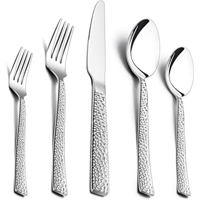 Cutlery Set, HaWare 30-Piece Stainless Steel Cutlery Set with Knife, Fork, Spoon, Dinner Cutlery for 6 People, Hammered Handle Table Cutlery for Home/Party/Hotel/Restaurant, High-Gloss Polished & Dishwasher Safe