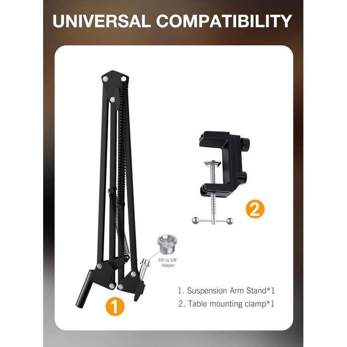 Тримач для мікрофона SUNMON для Razer Seiren X - регульований кріплення з адаптером 3/8' - 5/8'