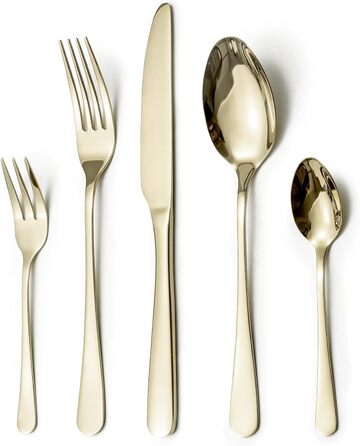 LAZAHOME Cutlery Set, Stainless Steel Mirror Polished 30-Piece Cutlery Set for 6 People, Dining Cutlery Set with Knife Fork Spoon for Family/Party/Restaurant, Champagne Gold Tableware, Dishwasher Safe Champagne Gold 30 Pieces