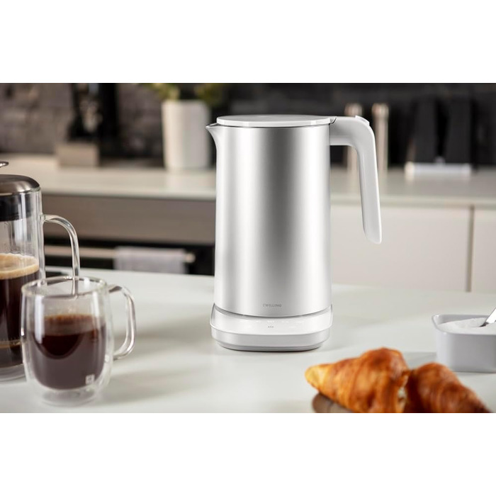 ZWILLING ENFINIGY Water Kettle Pro with Temperature Setting, Stainless Steel Scale Filter & Keep-Warm Function, 1850 Watts, 1.5 Liters, Silver