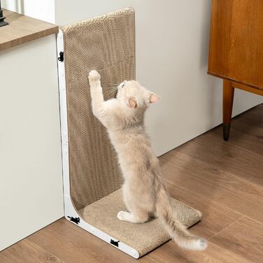 Кігтеточка для котів з коробкою та 4 змінними шарами з картону - великі кігтешні меблі з міцного гофрокартону, двосторонні шари з картону з наклейками DIY - лежанка для котів у квартирі, захист меблів. Велика коробка для котів + 4 кігтешні стовпчики + нак