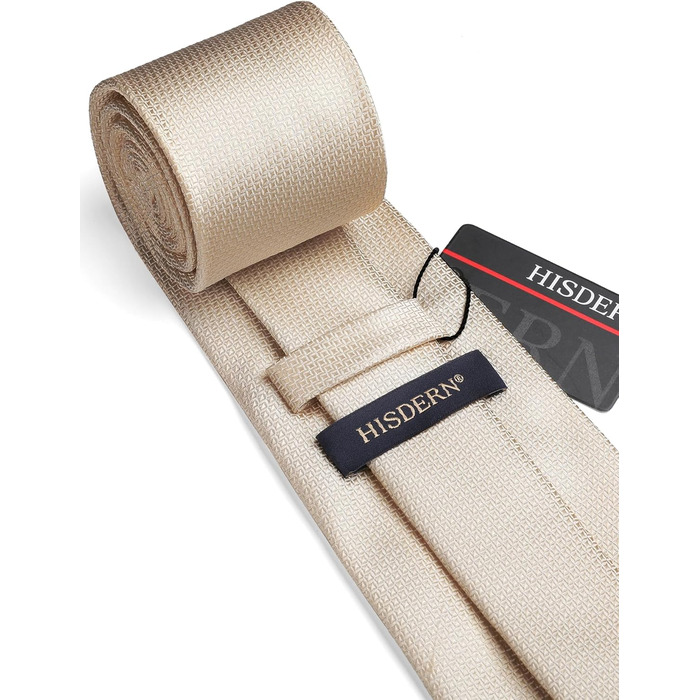 HISDERN Комплект краватки та нагрудного хустинки в клітинку для чоловіків, формальний стиль, класичний, для весілля, бежевий