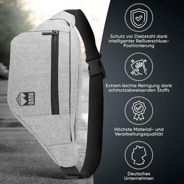 RUVO® Поясна сумка для чоловіків та жінок | стильна сумка на пояс з 4 відділеннями на блискавці | підходить для будь-яких активностей (сіра)