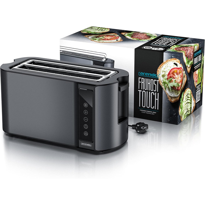 Arendo - Stainless Steel Toaster, Long Slot, 4 Slice - Touchscreen – Double-Walled Housing – 1500 W – Integrated Bagel Attachment – 7 Browning Levels – Bread Centering – Remaining Time Display – Memory Function A: Cool Grey