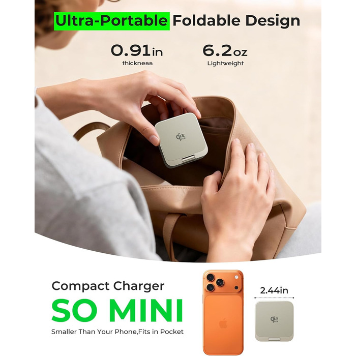 Зарядний пристрій 3-в-1 LULULOOK Ultra Kompakt Qi2.2 25W MagSafe для iPhone 17/16, Apple Watch та AirPods, GaN 45W, Титан