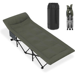 Розкладне ліжко-крісло для кемпінгу 185x75 см з матрацом, подушкою та кишенею, до 250 кг, для відпочинку на природі, саду та риболовлі