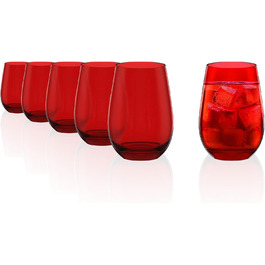 Stölzle Lausitz ELEMENTS Glasses 465 ml Red I Drinking Glasses 6-Piece Set I Dishwasher-Safe Glass Set I High Impact Resistance I Universal Glasses as Water Glasses, Juice Glasses, Whiskey Glasses