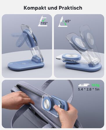 Підставка для зарядки MagSafe 3-в-1 для iPhone 17/16/15/14/13/12 Pro Max/Air/Plus/Pro та Apple Watch 10/9, AirPods 3/2/Pro (блакитна)