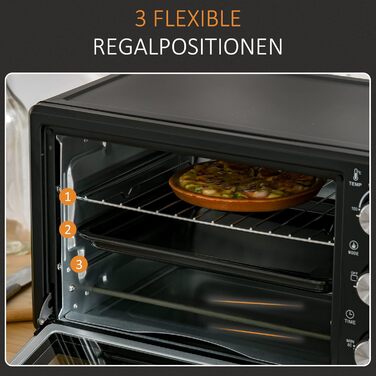 Міні-піч HOMCOM 21 л, 1400 Вт, 100-230°C, таймер, противень, решітка-гриль, вікно, піч для піци, кремово-білий (чорний)