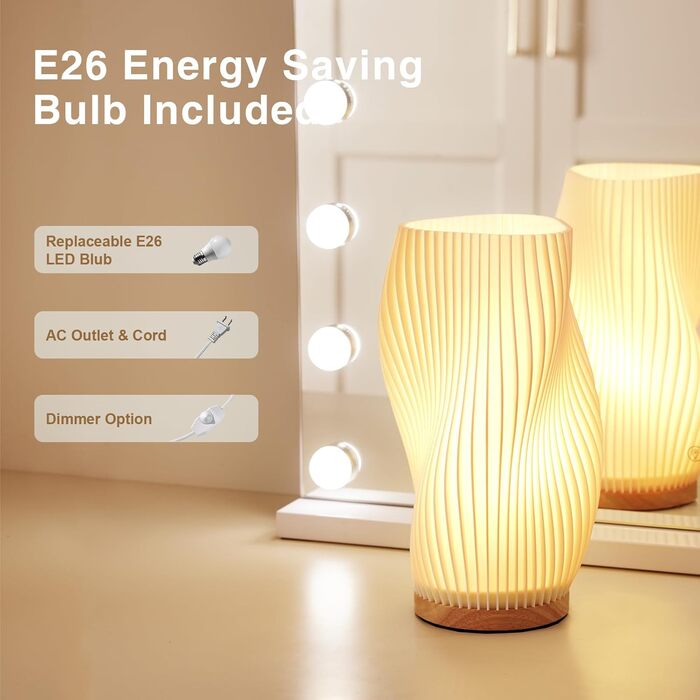 Стійлова лампа Dawnwake для спальні та вітальні, LED-декор з дерев'яною основою