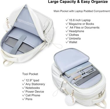 Шкільний рюкзак для підлітків, дівчаток, 3-в-1: рюкзак, ланчбокс, пенал, бежевий (15.6