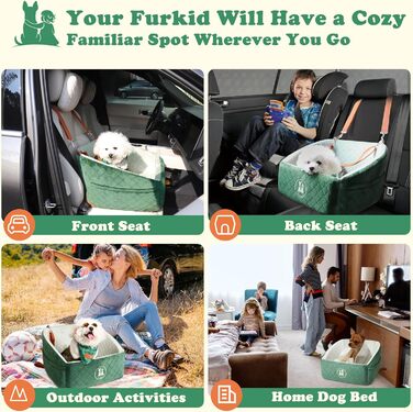 Автокрісло для собак iPetba - Зелене, для маленьких порід, з захистом від зіткнень, антиковзаюче, знімне та миється