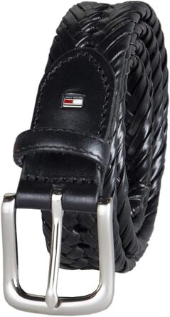 Чоловічий шкіряний ремінь Tommy Hilfiger, плетіння, чорний, розмір M