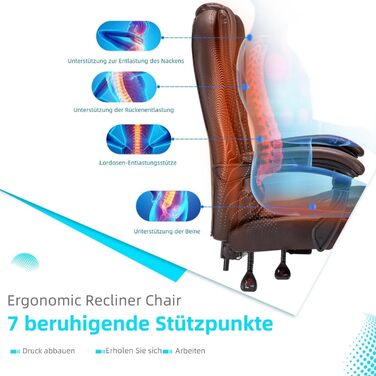 Крісло офісне YODOLLA, 200 кг, ергономічне, з регулюванням нахилу, комп'ютерне, з підніжкою, шкіряне (колір: коричневий)