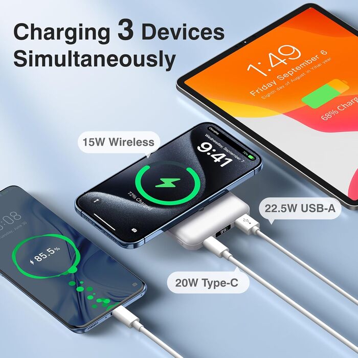 Powerbank AOGUERBE MagSafe 10000mAh з LED дисплеєм, PD 22.5W, для iPhone 17/16/15/14/13/12