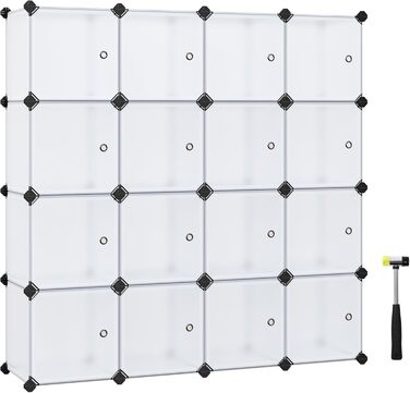 SONGMICS Regal System, Shoe Rack, Set of 16 Cubes, Plastic Closet Organizer with Doors, Stackable Shelf, Storage for Clothes, Shoes, and Books, Easy Assembly, White LPC44BS