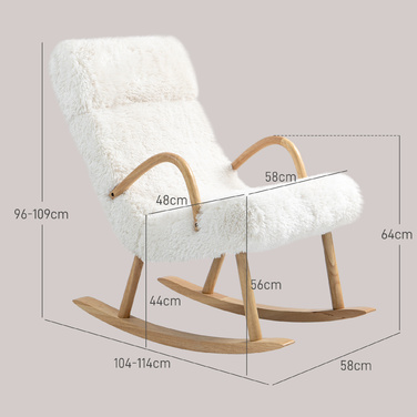 HOMCOM Rocking Chair Glider Armchair, Still Chair with Wool-look Fabric up to 120 kg, ideal for Bedroom & Living Room, White