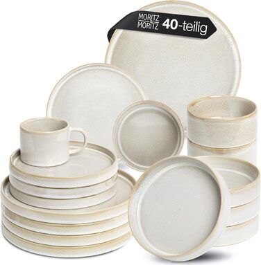 Moritz & Moritz Castello 20-Piece Dinnerware Set - Beige Stoneware Dish Set for 4 People - Includes Dinner Plates, Dessert Plates, Soup Plates, Bowls, and Cups