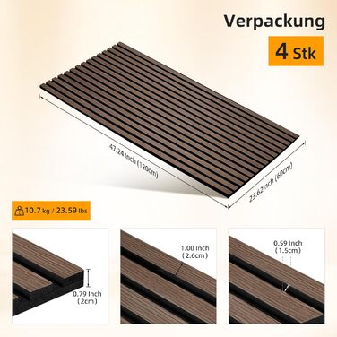 Акустичні стінні панелі JAMELO з шпона горіха, самоклейні 3D панелі для стін та стелі, 10 шт (30x15x1.2 см), колір темний горіх