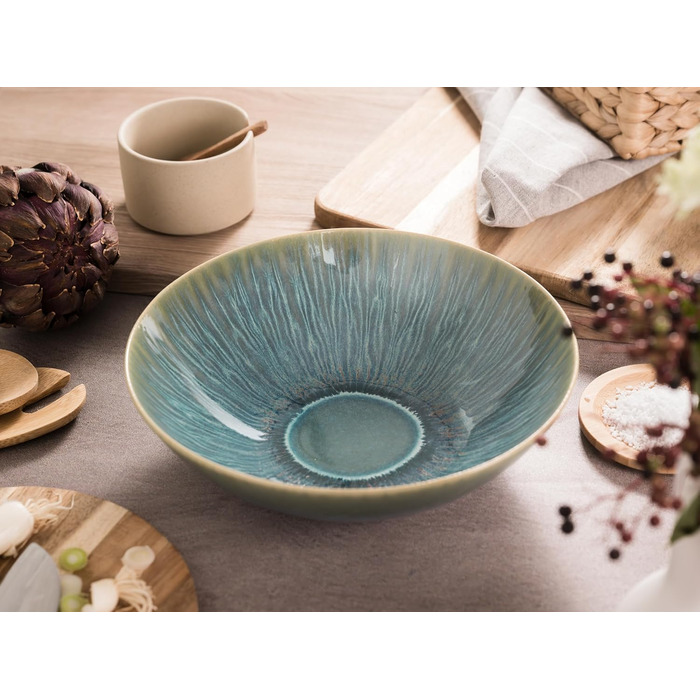 Набір посуду CreaTable Sea Breeze, 18 предметів, з кераміки, для посудомийної машини та мікрохвильової печі, зроблено в Португалії (набір мисок, зелений)