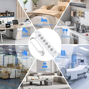 Мережевий фільтр 6-фазовий з USB-портами (4 USB-A, 2 USB-C), з вимикачем, білий, PD 20W