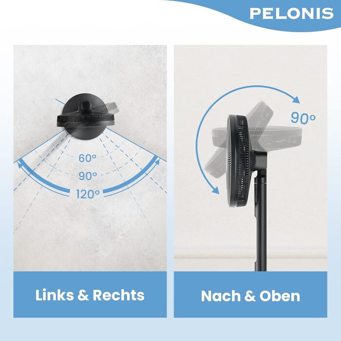 Турбовентилятор PELONIS з пульт дистанційного керування, дисплеєм, 3D циркуляцією, 36.5dB, 10м повітряний потік, регульована висота 60/111см, 4 режими з таймером, знімний захист, поворотний, 76см, оранжевий