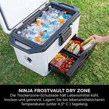 Ninja FrostVault Холодильник 47л, Преміум ізольована охолоджувальна сумка, зберігає лід до 6 днів, вбудований лоток для сухого льоду з температурою холодильника, вміщує 80 банок, сірий колір (FB151EUGY)