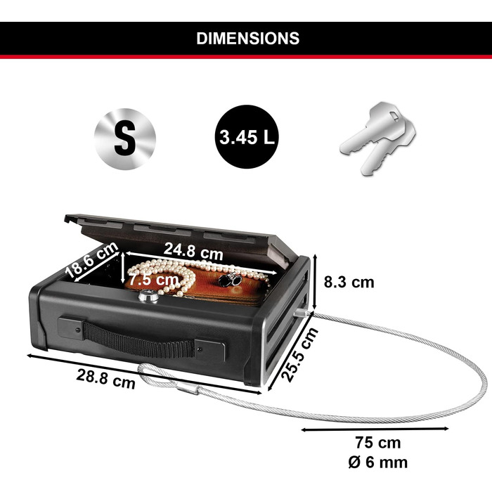 Компактний сейф Master Lock P005CEURBLKHRO з кодовим замком та сталевим тросом, середній розмір (Medium) для цінностей та документів