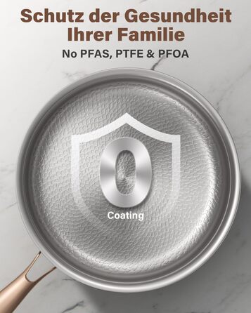 Пательня сталева 28 см Titan, не покрита, індукційна, з ручкою з рожевого золота, 18/10, для всіх типів плит та посудомийки, без PTFE/PFOA