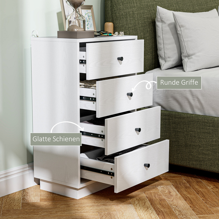 HOMCOM Chest of Drawers Sideboard with 4 Drawers Storage Cabinet Made of Wood Composite Modern Style Drawer Cabinet, Chest of Drawers for Living Room, Bedroom, Hallway 47 x 29 x 75 cm White | Aosom