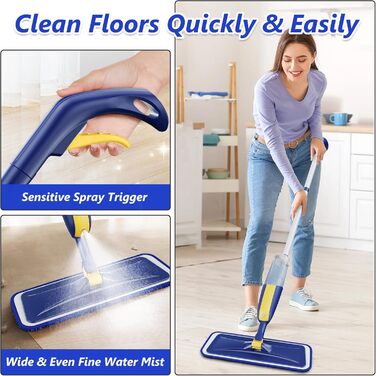 Швабра з розпилювачем MANGOTIME - швабра з розпилювачем, моп для підлоги з баком для води та 3 насадки для швидкого прибирання паркету, мармуру, дерева, ламінату (жовта)