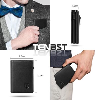 TENBST Wallet for Men with RFID Protection, Slim Wallet with Coin Pocket, 10 Card Holder Money Clip Wallet for Men, Magnetic Wallets for Men, Small Credit Card Case with Gift Box - Black (Black)