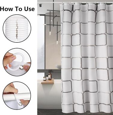 Штора для душу та ванни від цвілі, 180 x 200 см, 12 гачків, водонепроникна, швидковисихаюча, антибактеріальна, пральна, для спальні, сім'ї, готелю – Біла