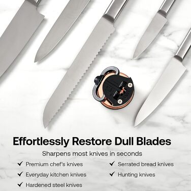 AnySharp Pro металевий точильник для ножів з фіксацією PowerGrip, універсальний для всіх кухонних ножів (зубчасті, з гартованої сталі), найкраща якість, мідний метал