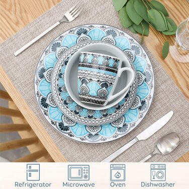 Набір посуду VEWEET на 4 особи, 16 предметів: порцеляновий сервіз з тарілками, мисками та чашками, сумісний з мийкою та мікрохвильовкою, серія Audrie