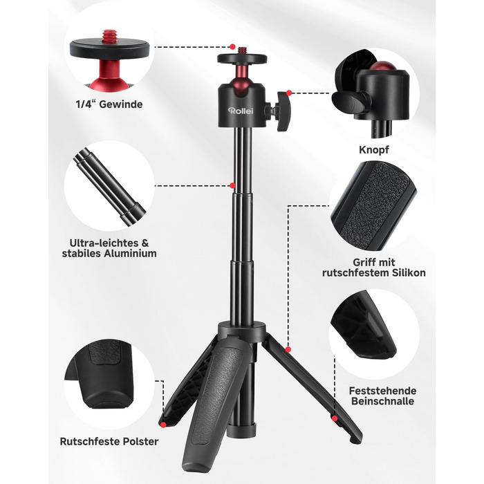 Штатив для смартфона Rollei з автоматичним відстеженням обличчя та вбудованим акумулятором для TikTok Live Streaming (міні-штатив)