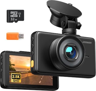iZEEKER Dashcam 2.5K: відеореєстратор з дисплеєм 3' та 32GB карткою пам'яті, нічне бачення, WDR, 170° кут огляду, G-сенсор, паркувальний режим, Type-C