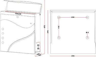 Поштовий ящик Wiltec Designer V24 антрацит/нержавіюча сталь, 370x105x370 мм, настінний, з замком, вікном та газетницею