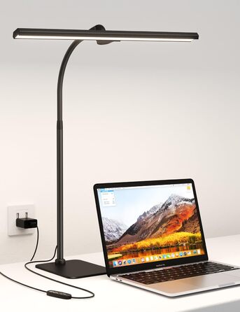 Стійка LED-лампа Kary з регулюванням яскравості, 40 см, 12 Вт, для офісу, роботи, читання, догляду за очима, дітям, 5 рівнів регулювання, 5 кольорів, таймер на 60 хвилин, чорна