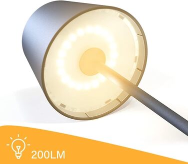 MALUX Бездротова LED лампа настільна з сенсорним керуванням, 8 кольорів, RGB, металева, акумуляторна, IP54, для дому та саду, сіра