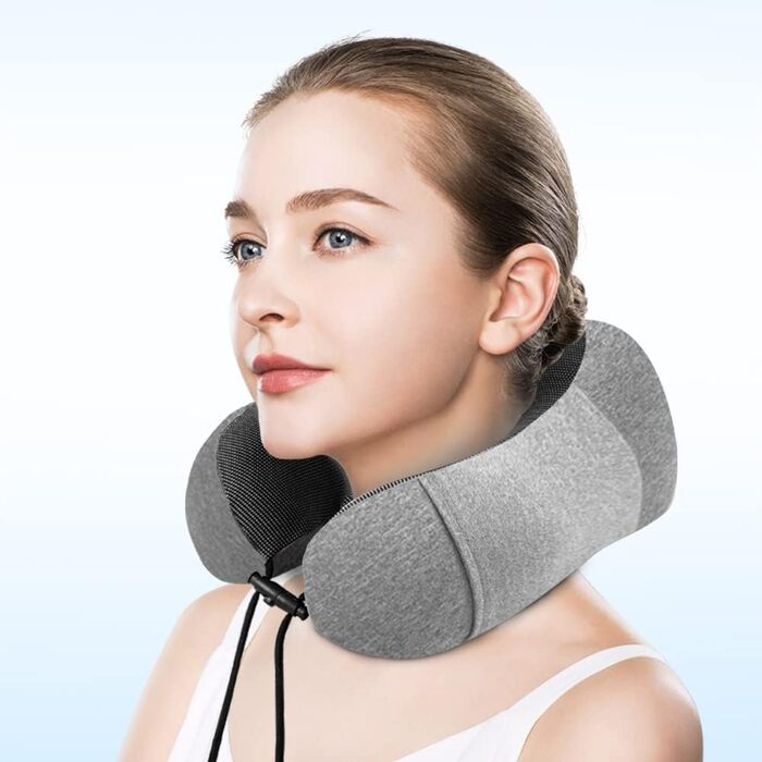 Подушка для шиї Gvolatee з маскою для сну та берушами - знімний чохол, Memory Foam, блискавка, з сумкою для зберігання - подушка для подорожей, колір: сірий