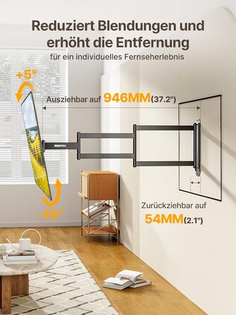 Кріплення для телевізора monTEK Lang Arm 946mm для 23-65 дюймів, висувне, поворотне, нахилене, max. VESA 400x400 mm, до 35 кг