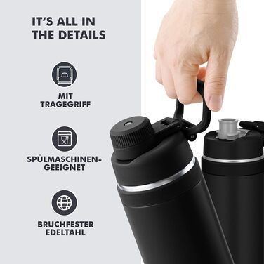 Термос Thermos Ultralight Max з ручкою, вакуумна пляшка з нержавіючої сталі 750 мл, матовий чорний (Charcoal Black Mat)