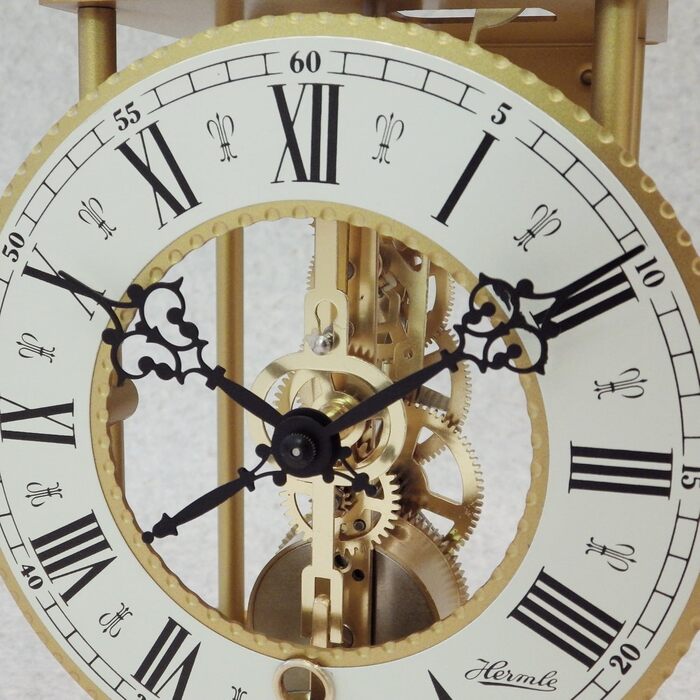Hermle Clock Manufacturing Table Clock, Wrought Iron, Gold, 24cm x 13cm x 9.5cm