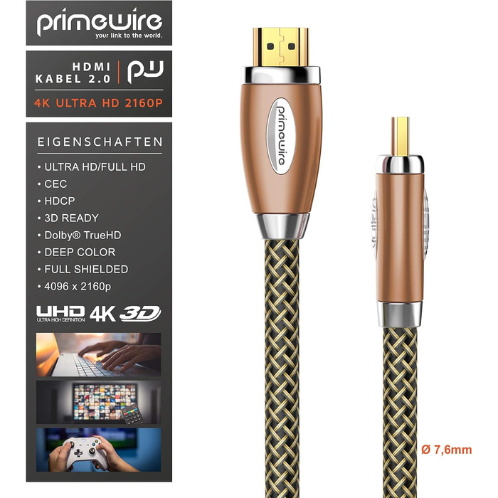 HDMI кабель 2.1 Premium 8K UHD II 3 метри - CSL - Висока швидкість, Ethernet, 3D ARC CEC, Екранований кабель, мідний дизайн