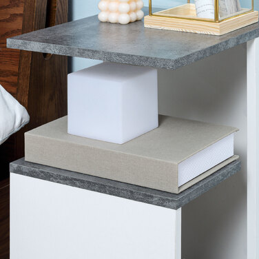 HOMCOM Bedside Table with 4 Wheels, 3 Shelves, 35 x 29.5 x 65.5 cm, Gray/White
